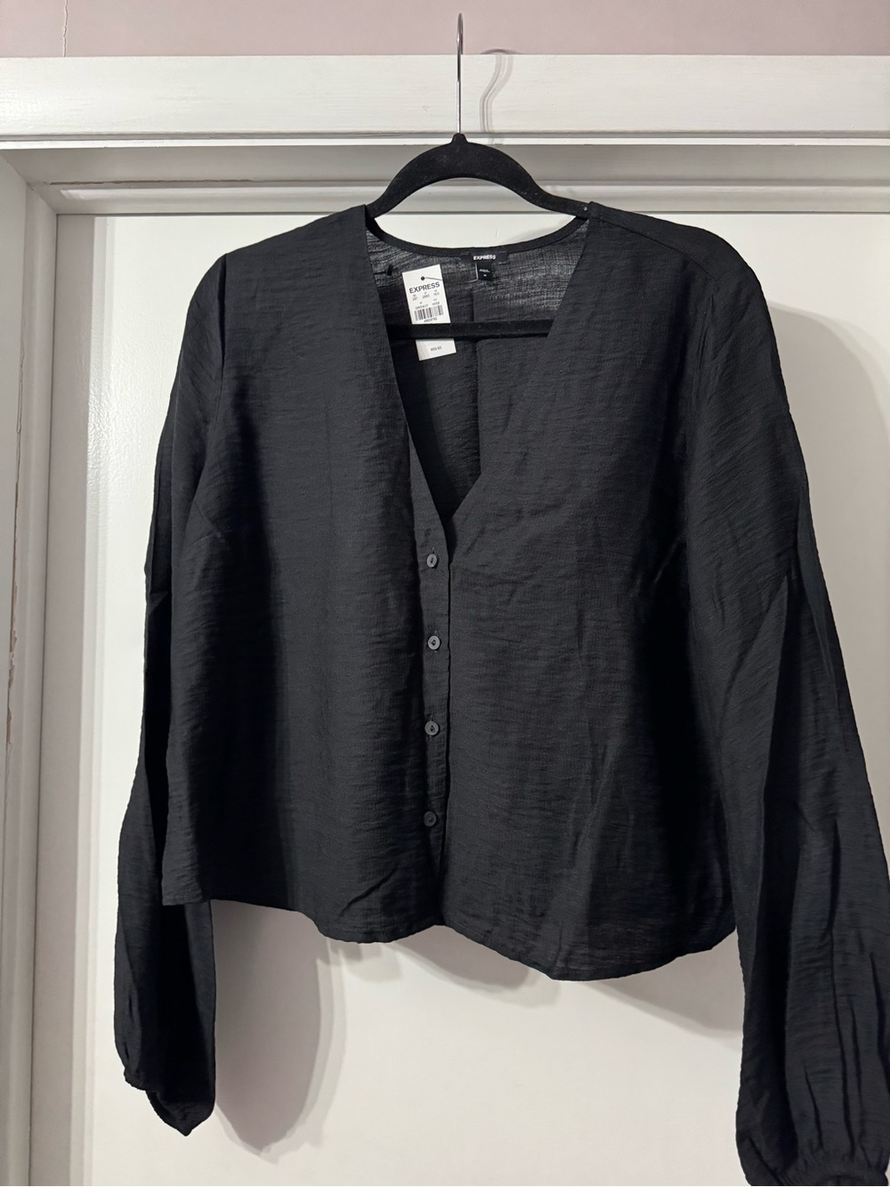 Express Black Button-Front Lightweight Button Down Shirt